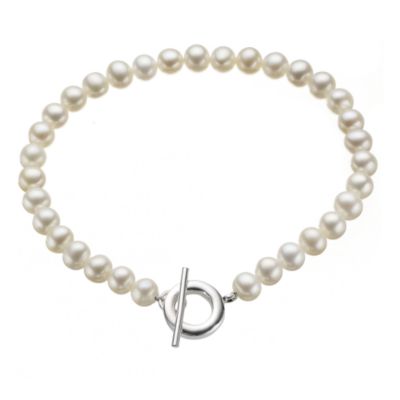 sterling silver cultured pearl T-bar bracelet