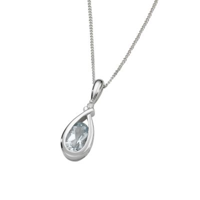 9ct white gold aquamarine and diamond pendant