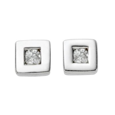 9ct white gold square diamond stud earrings