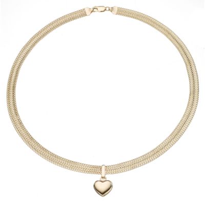 9ct Yellow Gold Mesh Love Heart Necklace