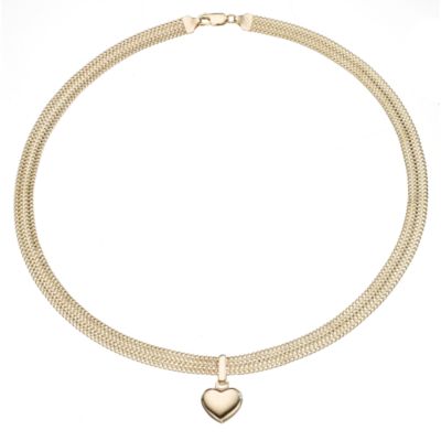 9ct Yellow Gold Mesh Love Heart Necklace