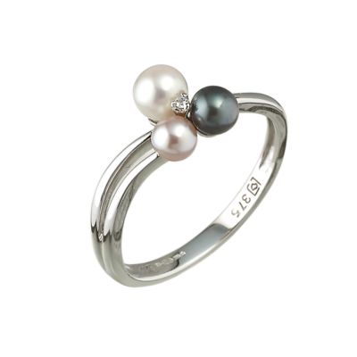 9ct white gold diamonds and coloured pearls ring - Product number 6897584