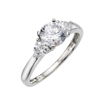 9ct white gold cubic zirconia three stone ring