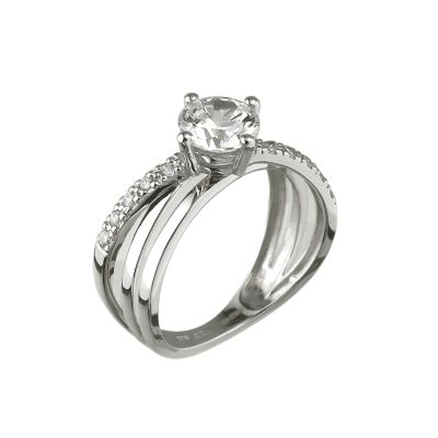 9ct white gold cubic zirconia cross over solitaire ring