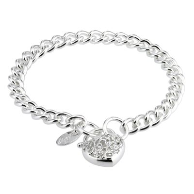 Love Stories Sterling Silver Lace Heart Lock Bracelet 7.5'
