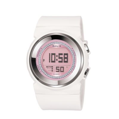 Casio Baby-G Pink LCD Dial Stone Set White Strap Watch - Product number 6904904