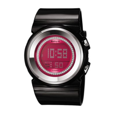 Casio Baby-G Pink LCD Dial Stone Set Black Bangle Watch - Product number 6904963