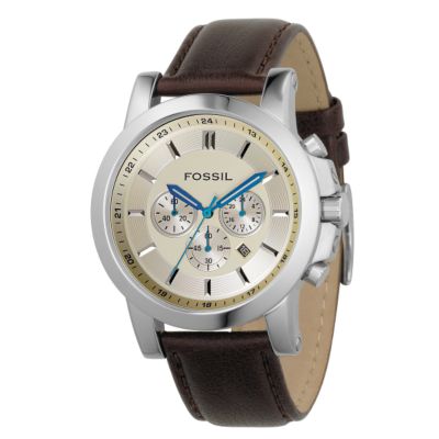 Fossil Men's Champagne Dial Brown Leather Strap Watch - Product number 6905528
