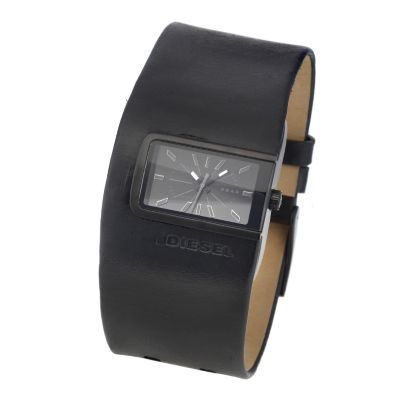 Diesel Stealth Men's Rectangular Dial Black IP Leather Cuff Watch - Product number 6905897