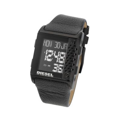 Diesel Men's Black IP Digital Dial Black Leather Strap Watch - Product number 6905900