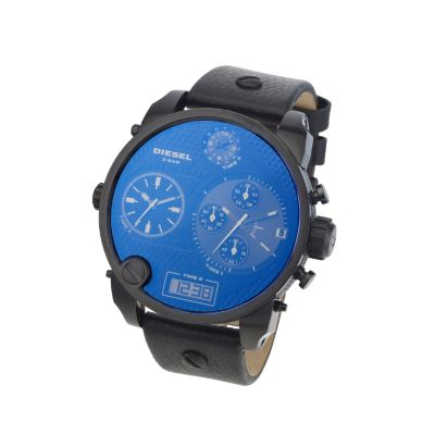 Diesel Men's Oversized Blue Glass Dial Black IP Leather Strap Watch - Product number 6905927