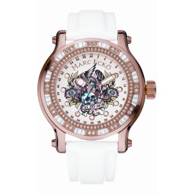 Marc Ecko Flyaway Rose Gold White Leather Strap Watch