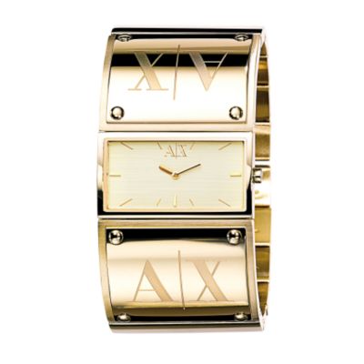Armani Exchange Ladies' Gold Plated Semi Bangle Watch