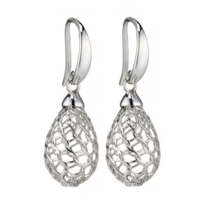 9ct white gold cage drop earrings