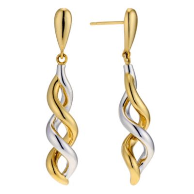 9ct gold two colour twist drop earrings