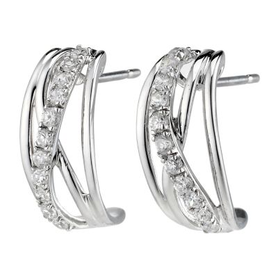 9ct white gold cubic zirconia half hoop earrings