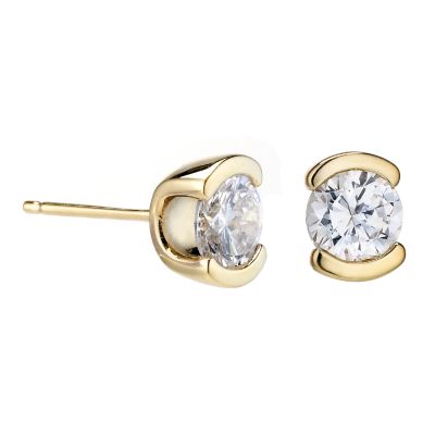 9ct gold cubic zirconia half rubover stud earrings