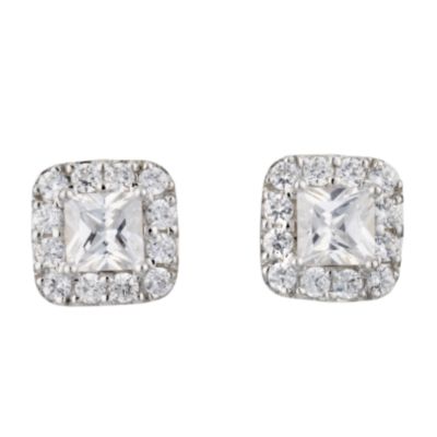 9ct white gold cubic zirconia square cluster