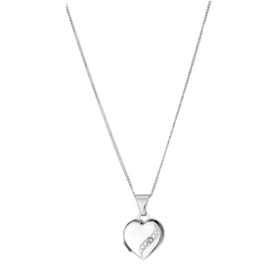 9ct white gold diamond heart locket