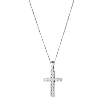 9ct white gold cubic zirconia cross pendant