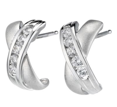9ct white gold cubic zirconia set crossover earrings