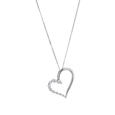 9ct white gold cubic zirconia heart pendant
