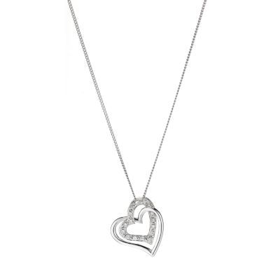9ct white gold cubic zirconia heart pendant
