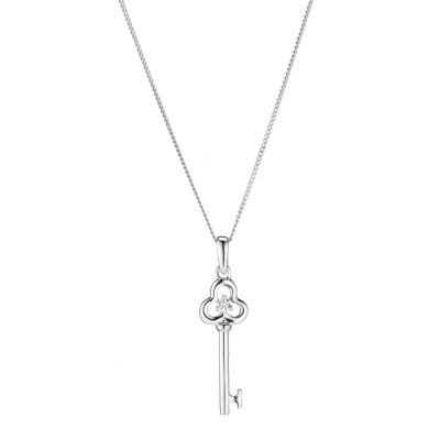 9ct white gold cubic zirconia key pendant