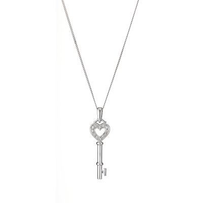 9ct white gold cubic zirconia key pendant
