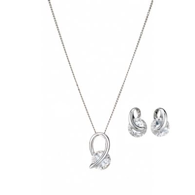 9ct white gold cubic zirconia pendant and earrings gift set - Product ...