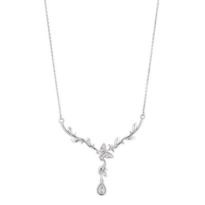 9ct white gold 18' cubic zirconia set butterfly necklace