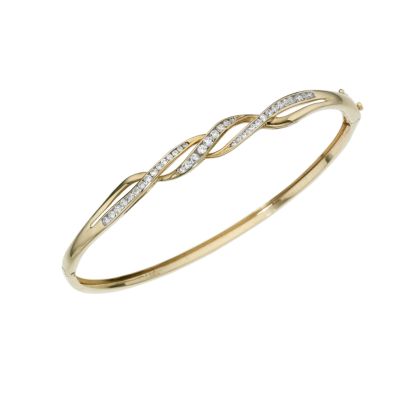 9ct gold cubic zirconia swirl bangle