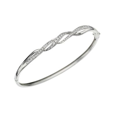 9ct white gold cubic zirconia swirl bangle - Product number 6913458