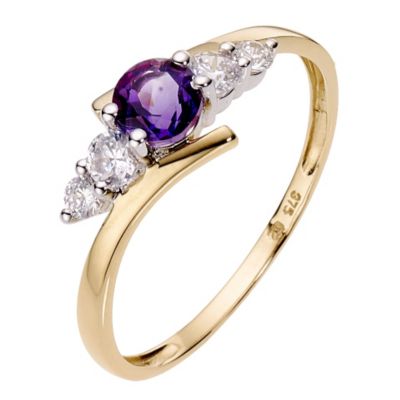 9ct Yellow Gold Amethyst Cubic Zirconia Ring