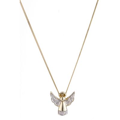 9ct yellow gold diamond angel childs pendant