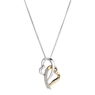 Silver and 9ct gold interlocked heart pendant