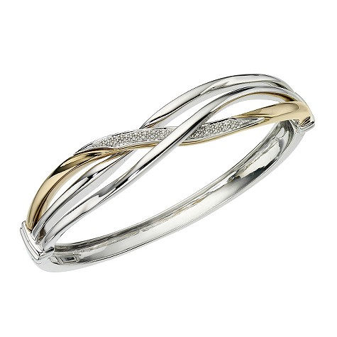 Sterling silver and 9ct gold diamond set bangle