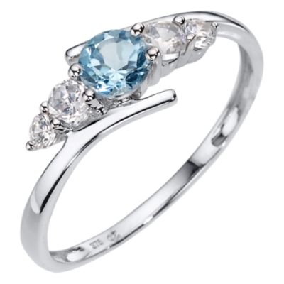 9ct White Gold Blue Topaz Cubic Zirconia Kick Ring