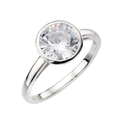 9ct white gold cubic zirconia solitaire rubover ring