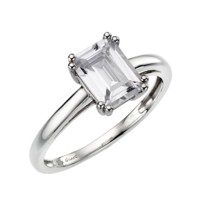 9ct white gold emerald cut cubic zirconia solitaire ring