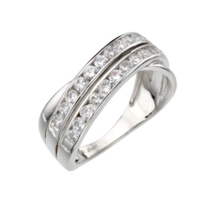 9ct white gold cubic zirconia set crossover ring