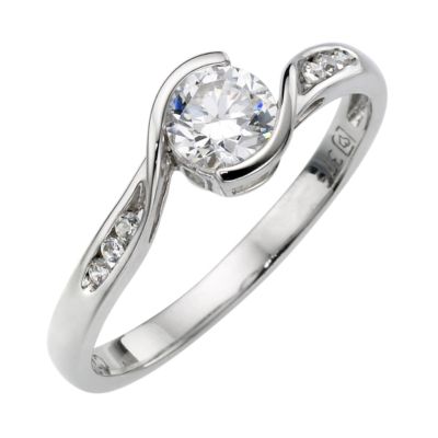 9ct white gold cubic zirconia solitaire twist ring