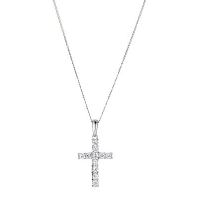 9ct white gold cubic zirconia cross