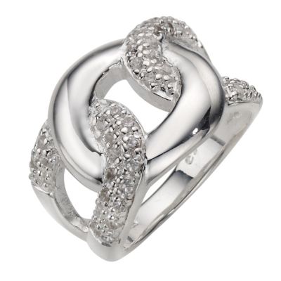 sterling Silver Cubic Zirconia Link Ring - Size L