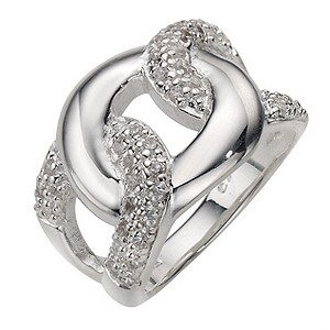 H Samuel Sterling Silver Cubic Zirconia Link Ring - Size L