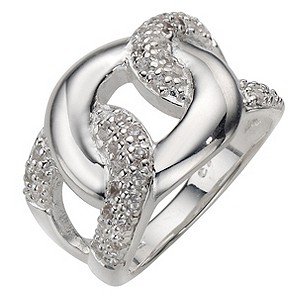 Silver Cubic Zirconia Link Ring - Size N