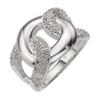 sterling Silver Cubic Zirconia Link Ring - Size P