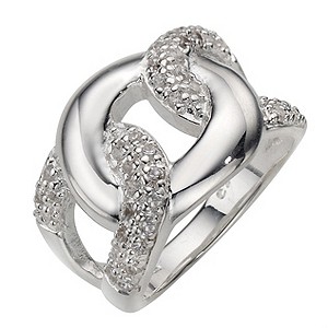 Sterling Silver Cubic Zirconia Link Ring - Size P