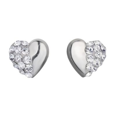 H Samuel Sterling Silver Crystal Heart Shaped Stud Earrings