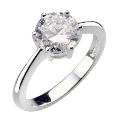 Sterling Silver Round Cubic Zirconia Solitaire Ring - Size N